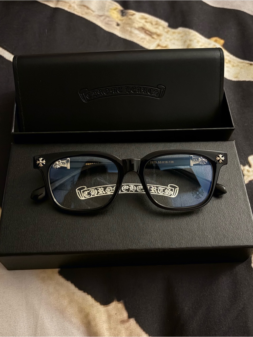 Chrome Hearts Black Square Men's Eyewear with Silver Cross Accents